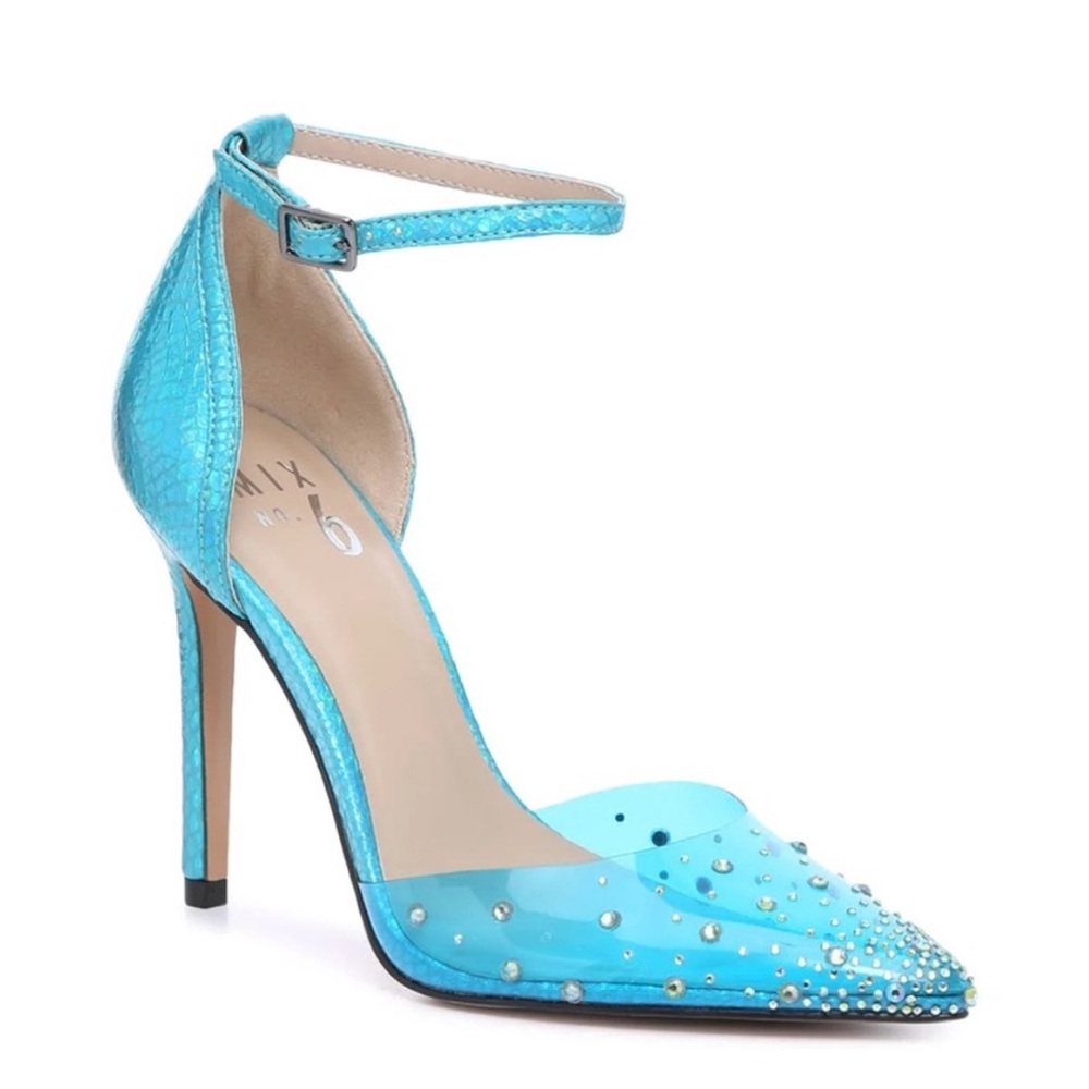 Mix No. 6 Arlette Aqua Blue Iridescent Mermaid Point Toe Heel Pumps